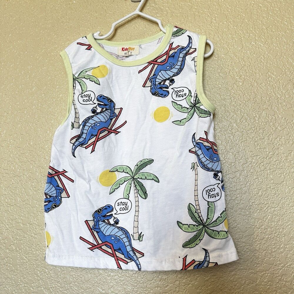 Kids Play By Kit +Pearl Sunbathing Dinosaur T.Rex Size 6 Stay Cool Boys Tank Top